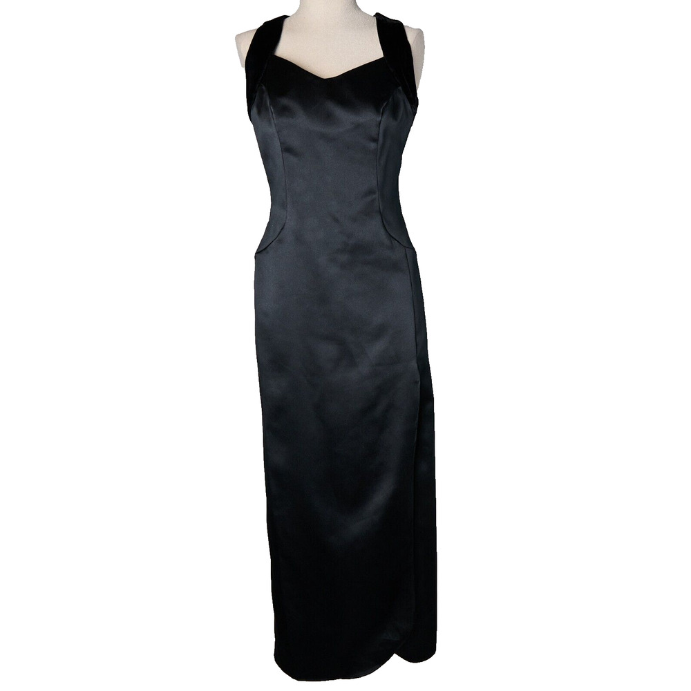 VTG 90s Union Made Satin Velvet Maxi Dress Women's XS Sweetheart Cutout Prom